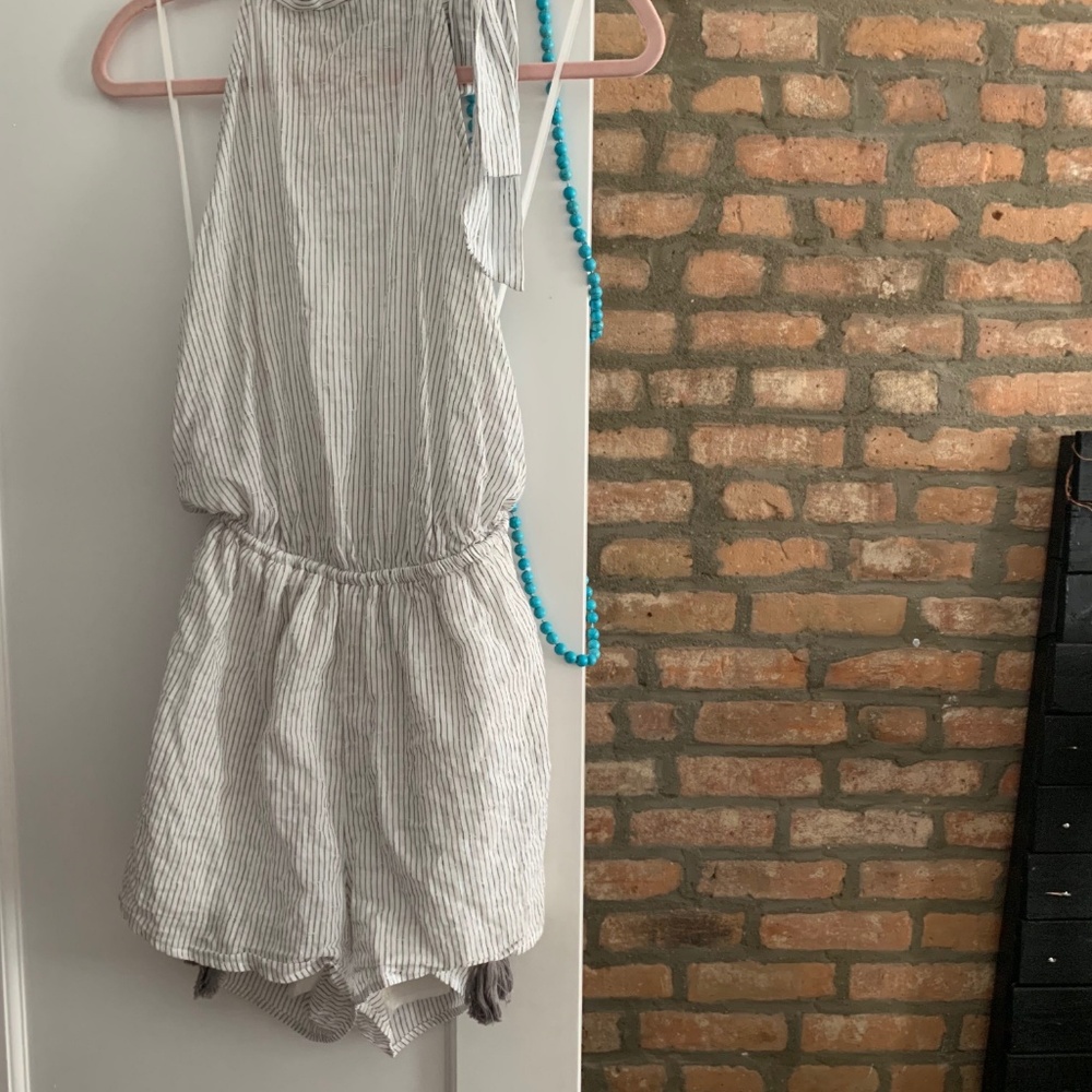 Sage Pinstripe Backless Romper